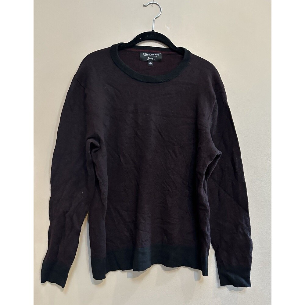 Banana Republic Sweater Mens XL Burgundy Black Italian 100% Merino Yarn‎ Baruffa